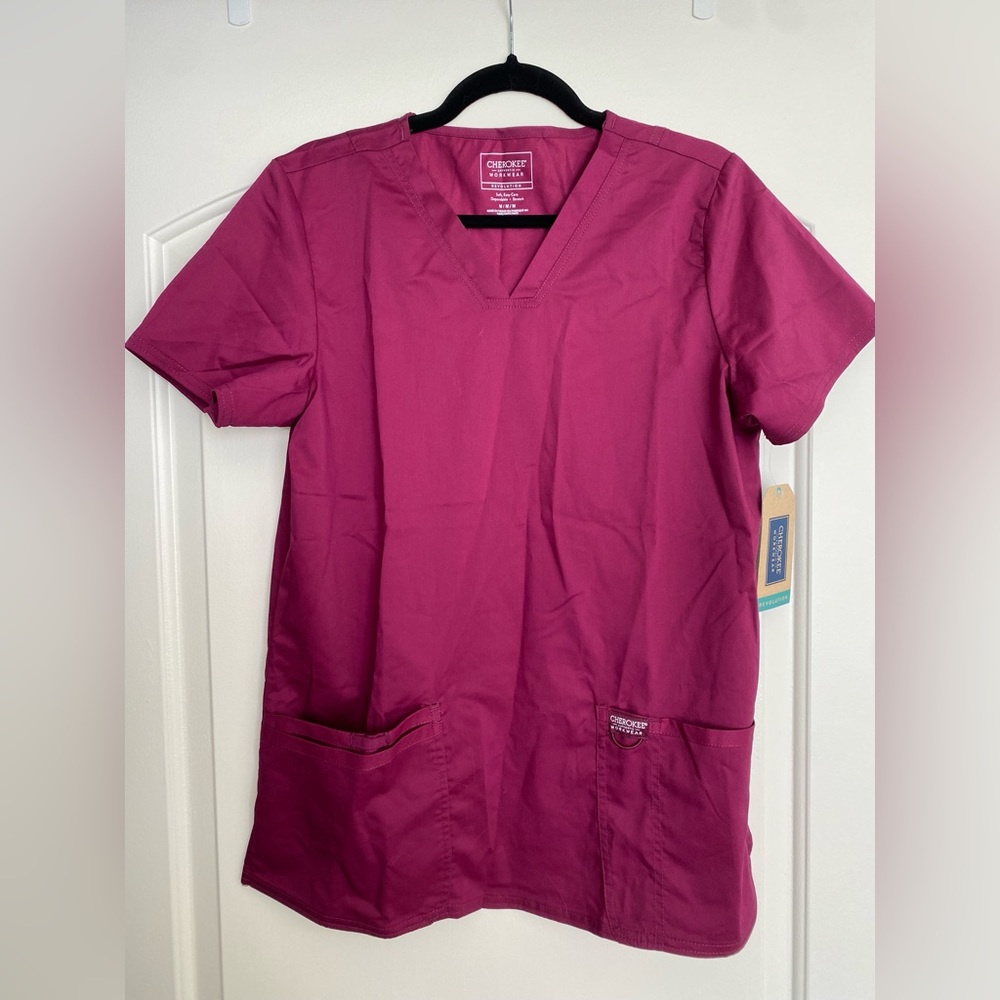 Wine colored Cherokee scrubs. Top - M/Bottoms - S